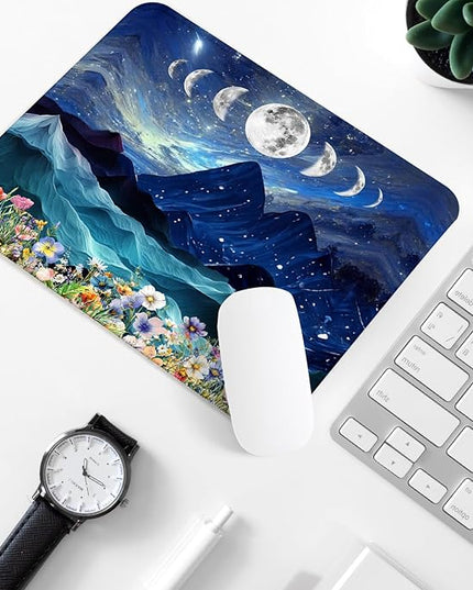 Mountain and Moon Square Mouse Pad,Non-Slip Rubber Base Mouse Pad, Home Office Decoration Desktop Accessory,Laptop Mouse Pad for Office Laptops,9.4x7.8x0.12in