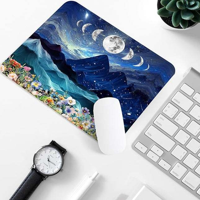 Mountain and Moon Square Mouse Pad,Non-Slip Rubber Base Mouse Pad, Home Office Decoration Desktop Accessory,Laptop Mouse Pad for Office Laptops,9.4x7.8x0.12in