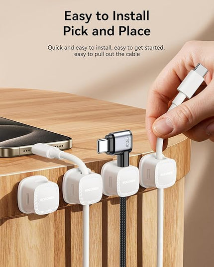 6-Pack Magnetic Cable Clips Cord Organizer-Cables Smooth Adjustable, Rocoren Desk Cable Management Accessories,Cord Holder Clips Wire Holder Keeper for Desktop,Nightstand,Home Office,Workspace,Phone