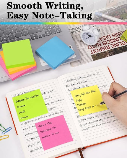 Sticky Notes 3x3 Inches, Self-Stick 48 Pads Bulk, 100 Sheets/Pad, 6 Bright Colors, Adhesive Notes for Home, School, Office, Use on Walls, Doors, Windows