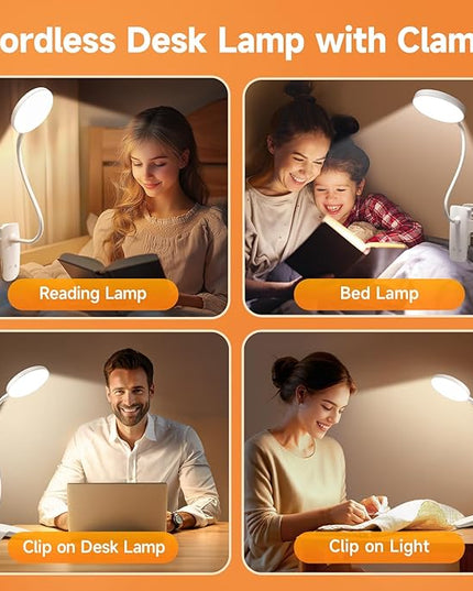 Mubarek Desk Light,3600mAh Battery Operated Light,5 Brightness+5 Color Clip on Reading Lamp,400LM 36 LED Desk Lamp with Clamp,Rechargeable Lamps Cordless Lamps, Reading Lights for Books in Bed,Table