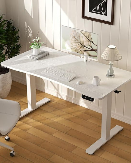 Veken 47.2 x 23.6 Inch Electric Standing Desk with Adjustable Height, Sit to Stand Computer Table for Study, Work or Gaming, Home Office Desk White