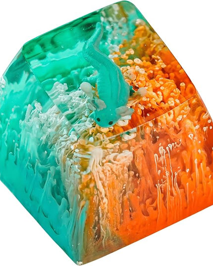 Green Axolotl Artisan Keycap Orange Green Ocean Coral R1 SA Profile Custom Animal Axolotl Keycap 1U ESC Handmade Resin Compatible with Cherry MX Mechanical Keyboard for Axolotl Lover