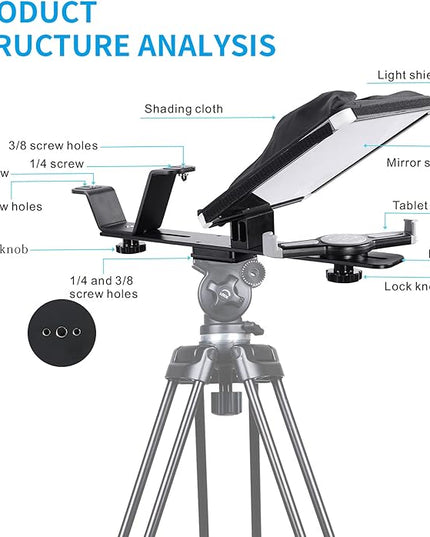 GVM Teleprompters for ipad Smartphone Tablet DSLR Camera Portable 10.5" Teleprompter Kit with Remote Control & App,Solid Aluminum Constructions,Colorless Spectroscope,Ultra HD Wide-Angle Lens