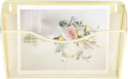 EASEPRES 3 Single Pocket Mesh Hanging File Organizer, Vertical Wall Mounted Magazine File Holder, Mount Basket Mail Paper Document Folder Organizing for Office, Home and School, Gold