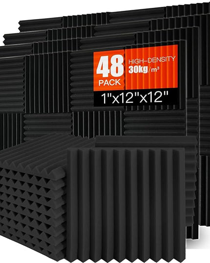 Acoustic Foam Panels 48 Pack 1" x 12"x 12" Saiqiang Red Soundproofing Panels Wedges for Wall Noise Absorbing and Sound-Damping Fire-Resistant Sound Proof for Studio, Gaming Room