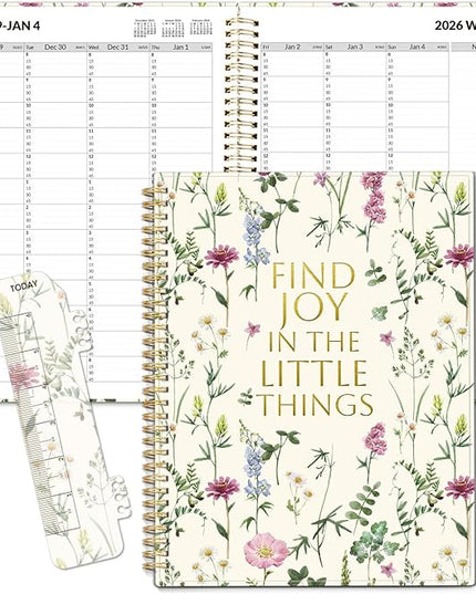 SUNEE 2026 Appointment Book 15-Minute Time Block - Daily, Weekly & Monthly Spiral Planner with Note Section - Thick Paper, Lay-Flat Bound - 8.5 x 11 for Office, School, Men & Women, Wildflowers