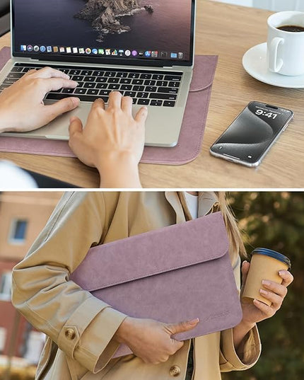 Allinside 13 Inch Laptop Sleeve Case for MacBook Air 13 2018-2025/MacBook Pro 13 2016-2022/Macbook Pro 14 2021-2024, Waterproof Matte PU Leather Horizontal Envelope Protective Case Cover, Purple