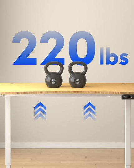 FLEXISPOT E3 Bamboo Dual Motor 60 x 30 Electric Standing Desk Sit Stand Up Desk, Holds 220 lbs, Adjustable Height w/ Memory Presets, Solid Bamboo Curved Desktop & White Frame, Ships in 2 Boxes