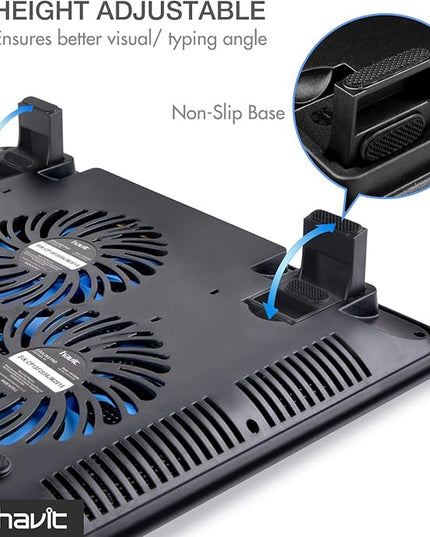 Havit HV-F2056 15.6-17 Inch Laptop Cooler Cooling Pad - Slim Portable USB Powered (3 Fans) (Blue)