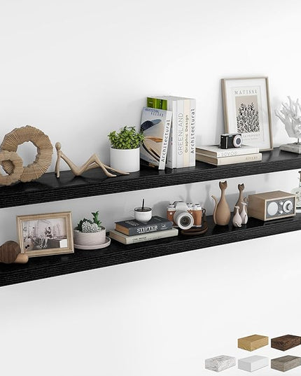 RICHFOCUS 72Inch Floating Shelves for Wall 2 Pack Shelves for Bedroom|Kitchen|Bathroom Wall Mounted Rustic Wood Floating Shelf with Invisible Brackets for Books|Storage|Decor, Black