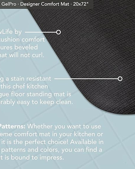 GelPro NewLife Designer Comfort Ergo-Foam Cushioned Anti-Fatigue Kitchen Floor Mat, Stain-Resistant, Waterproof, Non-Slip Padded Desk/Office Mat, 20" x 72", Grasscloth Charcoal