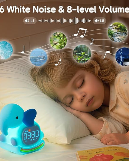 Alarm Clock for Kids with Night Light, Sleep Training Clock Time to Wake Clock, Rechargeable Silicone Light for Bedroom, Perfect Sleep Companion for Boys Girls，Blue Elephant
