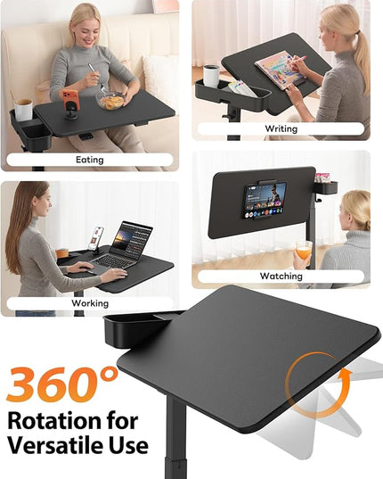 SAIJI Magnetic Overbed Bedside Table with Wheels, Height and 360° Angle Adjustable Over Bed Desk with Led Light, Portable Lengthened Rolling Laptop Standing Desk Mobile Bed Tables Hospital Home Use