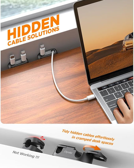 Magnetic Cable Clips - Chfeila 8Pack [Dual Slot] [360°Rotating & Twist-Lock] Cord Management, Adhesive Phone Charging Keeper, Wire Organizer Holder for Nightstand, Home Office Desk Accessories Decor