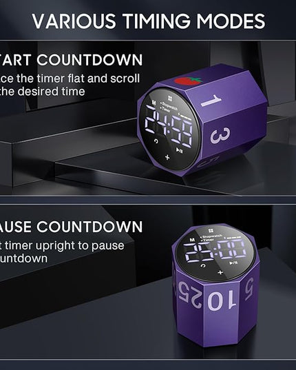 Digital Pomodoro Timer,Frosted Metal Productivity Cube Timer,1.8 in LED Digital Large Screen,Auto-Rotating Display,1/3/5/10/25/30/60min & Custom Time, Silent & Alarm,for Office, Study, Work(Purple)