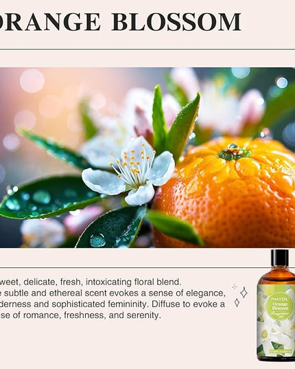 100ML/3.38fl.oz Orange Blossom Fragrance Oils, PHATOIL Orange Blossom Oil for Diffuser, Humidifier, Scented Oils for DIY Soap, Candle Making with Premium Glass Dropper