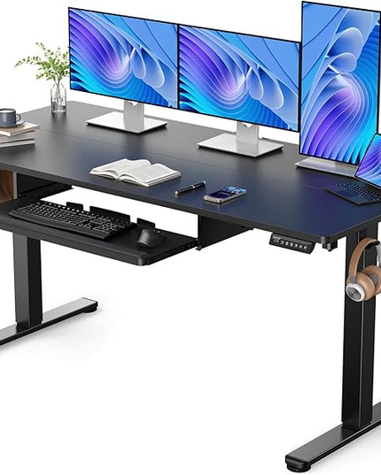 ErGear Large Electric Standing Desk with Keyboard Tray, 63x28 Inches Adjustable Height Sit Stand Up Desk, Home Office Desk Computer Workstation, Black