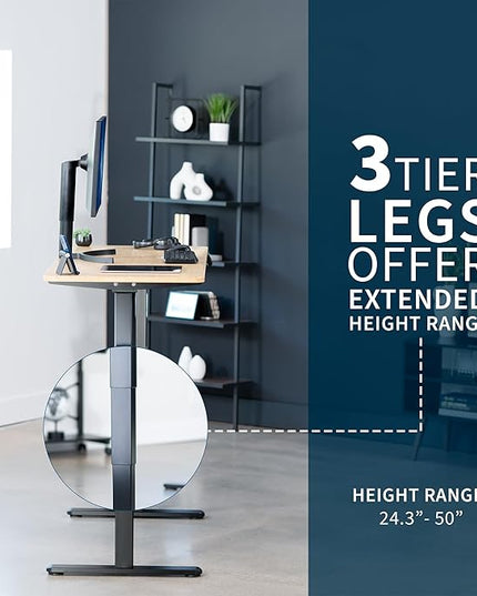 VIVO Electric 60 x 24 in Dual Motor Sit Stand Desk, Memory Height Adjustment, 2B Series, Bamboo Top Black Frame, DESK-KIT-2B6O