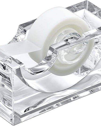 Amazing Abby - Tanya - Acrylic Tape Dispenser (1-Pack), Plastic Label Roll Holder, Clear Sticker Organizer, Perfect Office Desktop Storage Solution for Tapes, Labels, Stickers, and More