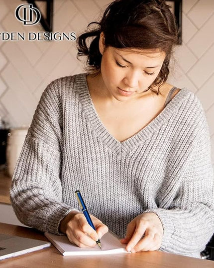 Dryden Designs Fountain Pen. Medium Nib Premium Box | 6 Ink Cartridges Included (Mysterious Blue)