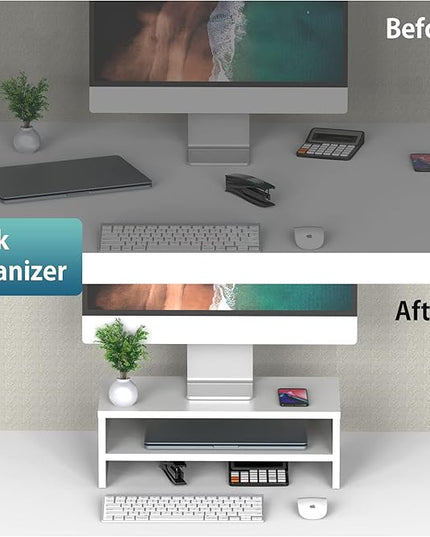 FITUEYES Monitor Stand - 2 Tier Computer Monitor Riser Shelf, Wood Desktop Stand for Laptop Computer Screen, Desk Organization, Office Supplies