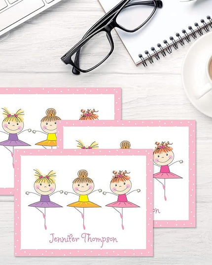 Current Tiny Dancer Ballet Kids Personalized Note Cards - 24 Cards with White Envelopes, 4¼ x 5½ Inch Size, Blank Stationery, Add Names or Text, For Thank You Notes, Invitations, & Announcements
