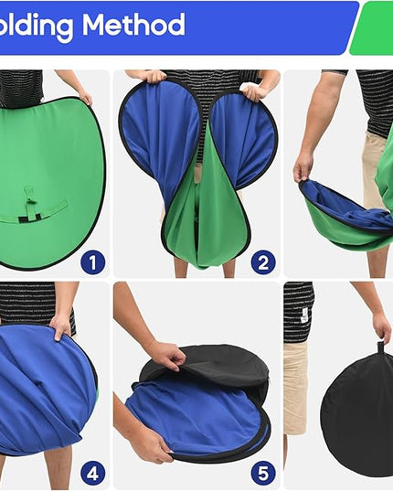 Portable Blue Green Screen Chair, 57 in Greenscreen Backdrop with Stand 2-in-1Double Sided Foldable Green Background, for Video Chats and Meetings, Photography, Photo Zoom, Streaming Games