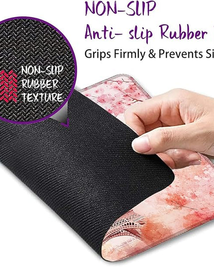 Cherry Blossoms and Eiffel Tower Mouse Pad Square Mouse Pads with Stitched Edge, Computer Mousepad with Non-Slip Rubber Base for Computer Laptop Office Desk Accessories 9.5x8 Inches