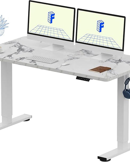 FLEXISPOT EN1 One-Piece Standing Desk with 1-Inch Thick Seamless Desktop, 55"x28" Electric Height Adjustable Desk for Home Office, Multi-Monitor Setups & Easy Assembly, Marble Gray