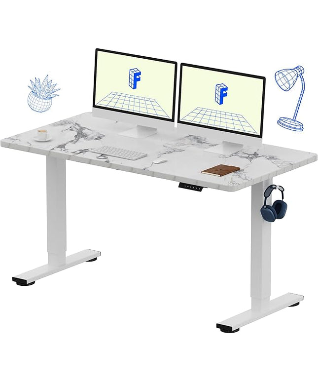 FLEXISPOT EN1 One-Piece Standing Desk with 1-Inch Thick Seamless Desktop, 55"x28" Electric Height Adjustable Desk for Home Office, Multi-Monitor Setups & Easy Assembly, Marble Gray