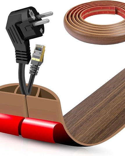 Floor Cord Cover Cable Cavity Self Adhesive Cord Hider Floor 10FT Floor Cable Management Power Cord Protector Floor Electric Cord Covers for Offices, Gym, Exhibitions (Misty Brown Wood, 1.97" x 10')