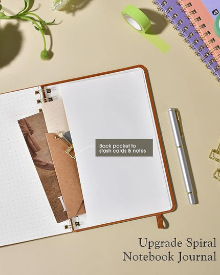 Dotted Spiral Journal Notebook, A5 Hardcover Spiral Journals for Women Men, 100 GSM Dot Grid Paper Notebooks, 150 Pages Spiral Bullet Dotted Notebook for Writing Note Taking 5.75" x 8.38", Brown