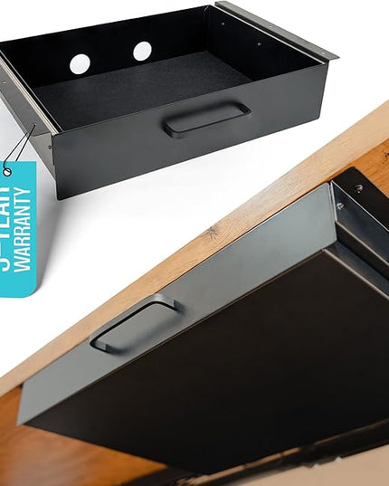 COREMINDED Storage Drawer - Carbon Steel Underdesk Drawer Slide Out, 17.7 x 12 x 4 in, Matte Black - Premium Quality, Ergonomic Organization, Cable Management, Versatile Sizes, Luxe Extras