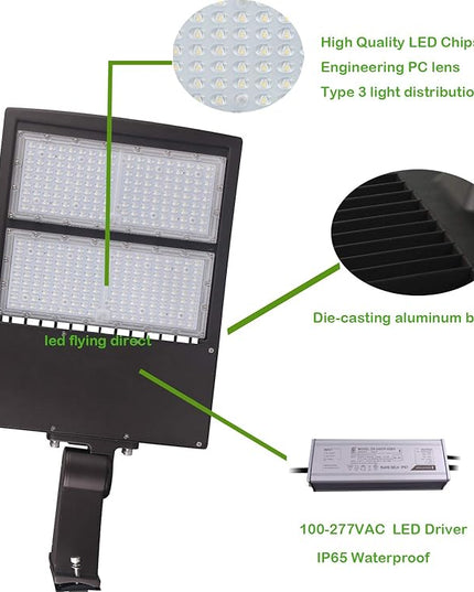 200W LED Parking Lot Light, 28000LM Dimmable LED Pole Light, Surge Protector, 600W MH Equivalent, 5000K, UL & DLC Listed, Direct Arm Mount, 100-277V Street Area Light
