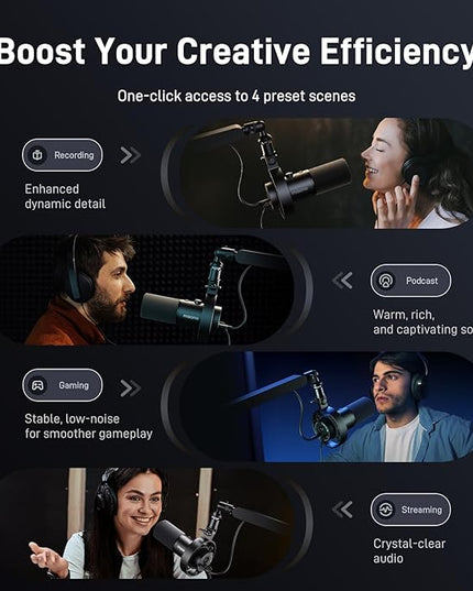 MAONO Dynamic Microphone-XLR USB Podcast Recording Mic: for Vocal Recording, Content Creation, Home Studio, Voiceover, with 192kHz/24bit, Noise Reduction, Mic Gain, Monitoring, Mute (PD300X)