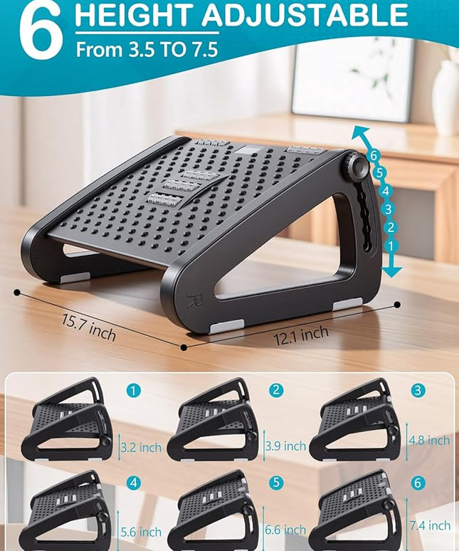 Foot Rest for Under Desk at Work - Ergonomic Under Desk Footrest for Office, Adjustable Foot Stool Desks Footrests with Roller Massager - Leg Support Rest for Office Chair & Gaming Home