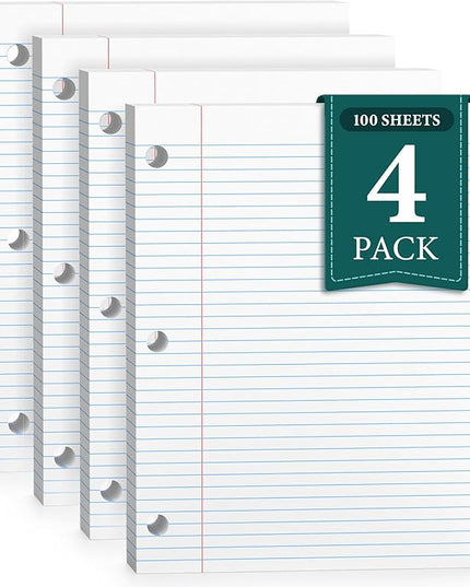 PINJINGPRO College Ruled Loose Leaf Paper, 3 Hole Punch Paper 8 x 10.5, Notebook Paper, Filler Paper for 3 Ring Binders, Lined Paper College Ruled, 100 Sheets/Pack Writing Paper With Lines (4 Pack)