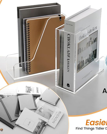 Acrylic Magazine Rack File Holder Desk Organizers and Storage 2-Pack Small Clear Acrylic Vertical Magazine Holder Book Stand for Office Desk