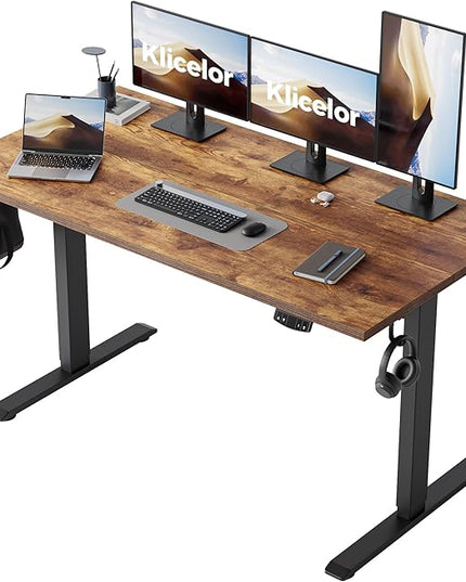 Klicelor 55 Inch Large Electric Standing Desk, Height Adjustable Office Desk, Sit Stand Up Computer Gaming Desk with Memory Preset, Two-Piece Desktop, Rustic Brown