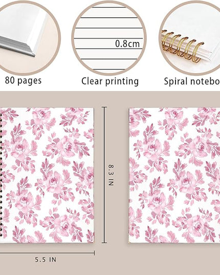 Floral Notebook Journal, pink Floral Botanical Notebook, Flower Notebook, Pink Girly Notebook, Preppy Gifts for Women, Floral Hardcover Spiral Notebook 80 Sheets -160 Pages 5.5x8.3 Inch