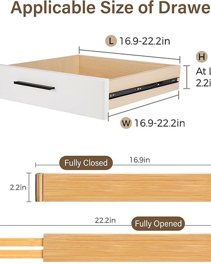 Bamboo Drawer Divider Set of 4, Adjustable Spring-Loaded Drawer Organizer (16.9"-22.2"), 2.3" Height, Suitable for Kitchen, Desk, Bathroom, Clothing, and Miscellaneous Drawer Organization, Natural