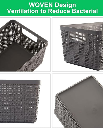 6 Pack Plastic Storage Baskets With Lids,Grey Breathable Stackable Storage Bins,Small Storage Containers,for Organizing Storage Baskets on Desktops,Closets,Playrooms,Classrooms,Offices
