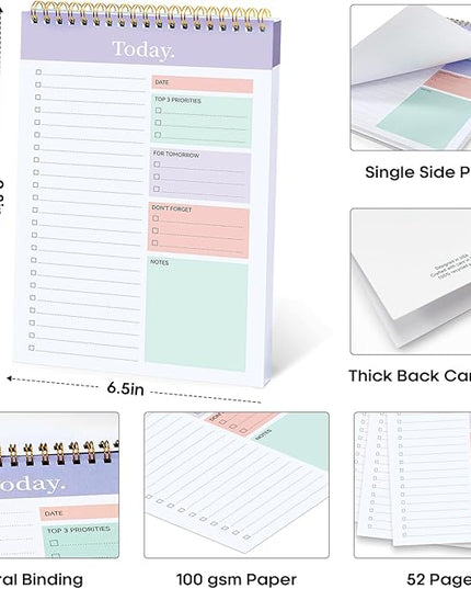 Taja 6 Pack of To Do List Notepad - To Do List Notebook for Work with 52 Sheets, 9.8" x 6.5", Undated Daily Planner Perfect for Daily Tasks and Goal Setting, Notepad Suitable for Office, Home & School - Violet Dream