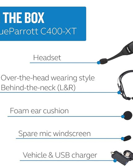 BlueParrott C400-XT Mono Bluetooth Wireless Headphones 96% Noise Canceling Trucker Headset with Mic, Convertible Over Head to Behind Neck Style with 300 ft. Wireless Range, 24 hrs. Talk Time, Black