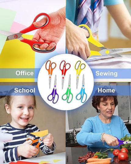 Scissors, Hnncugty 8" Scissors All Purpose Bulk Set of 6-Pack, Sharp Shears for Office Home Craft Sewing Fabric, High/Middle School Supplies Student Teacher Supplies, Comfort Grip Right/Left Handed