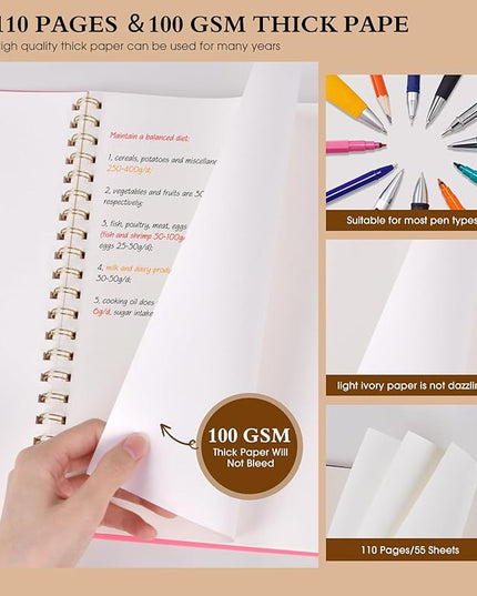 Blank Spiral Notebook Journal 8.5” x 11”, A4 Large Pink Sketch Book for Women Men, 100 GSM Blank Paper Drawing Notebook, Plastic Hardcover Spiral Bound Sketchbook for Sketching Work School Writing