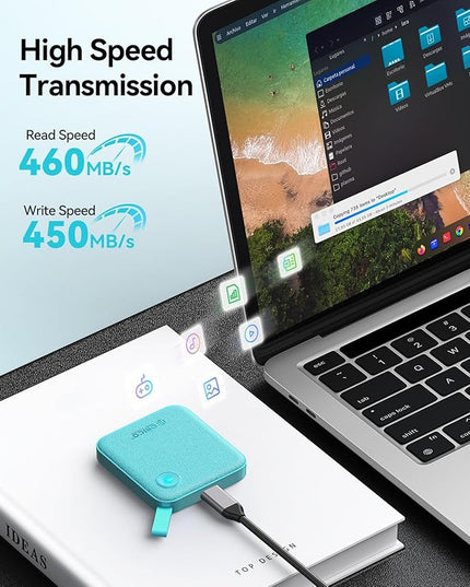 ORICO Portable SSD 2 TB with 2 in 1 USB C Cable, External Solid State Drives, Up to 460MB/s, Status Indicator, Reliable Storage for USB-C Smartphone, PC - B5PLUS(Green)