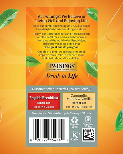 Twinings Prince of Wales Black Tea Individually Wrapped Bags, 20 Count (Pack of 2), Velvety Smooth & Mild, Caffeinated, Enjoy Hot or Iced, 20 Teabags