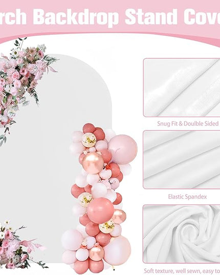 6FT Arch Backdrop Stand and Arch Cover Set, Gold Metal Arch Stand Backdrop with White Arch Stand Cover Ideal for Weddings, Birthday Parties, Baby Showers, Celebration Decorations